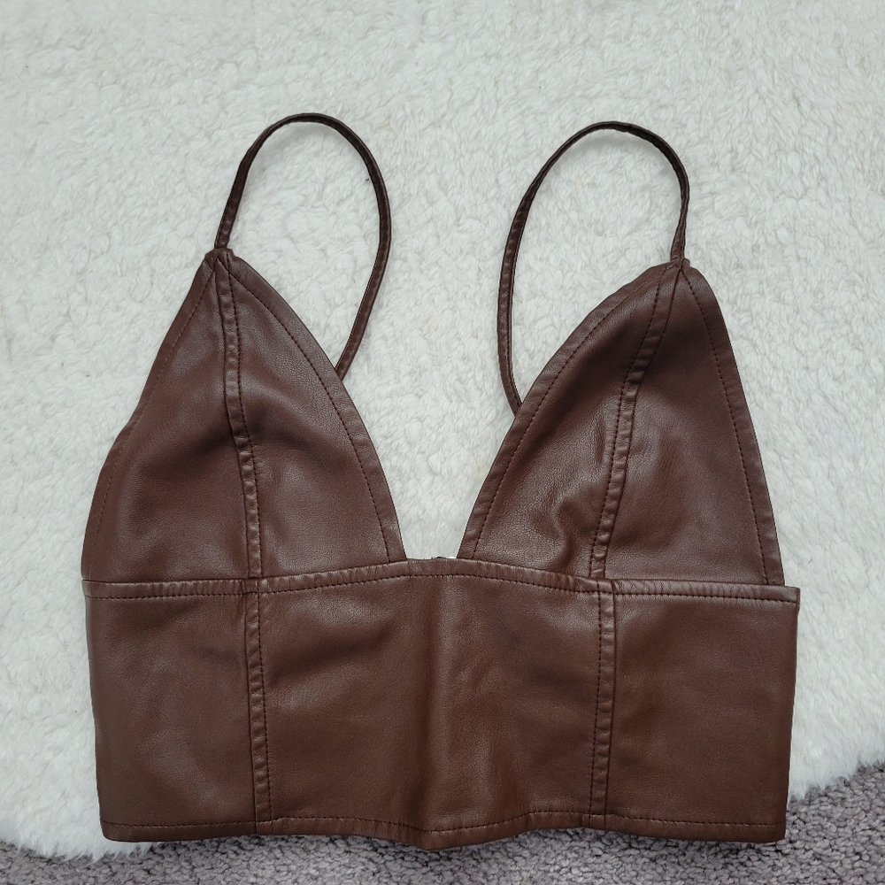 Brown leather crop top